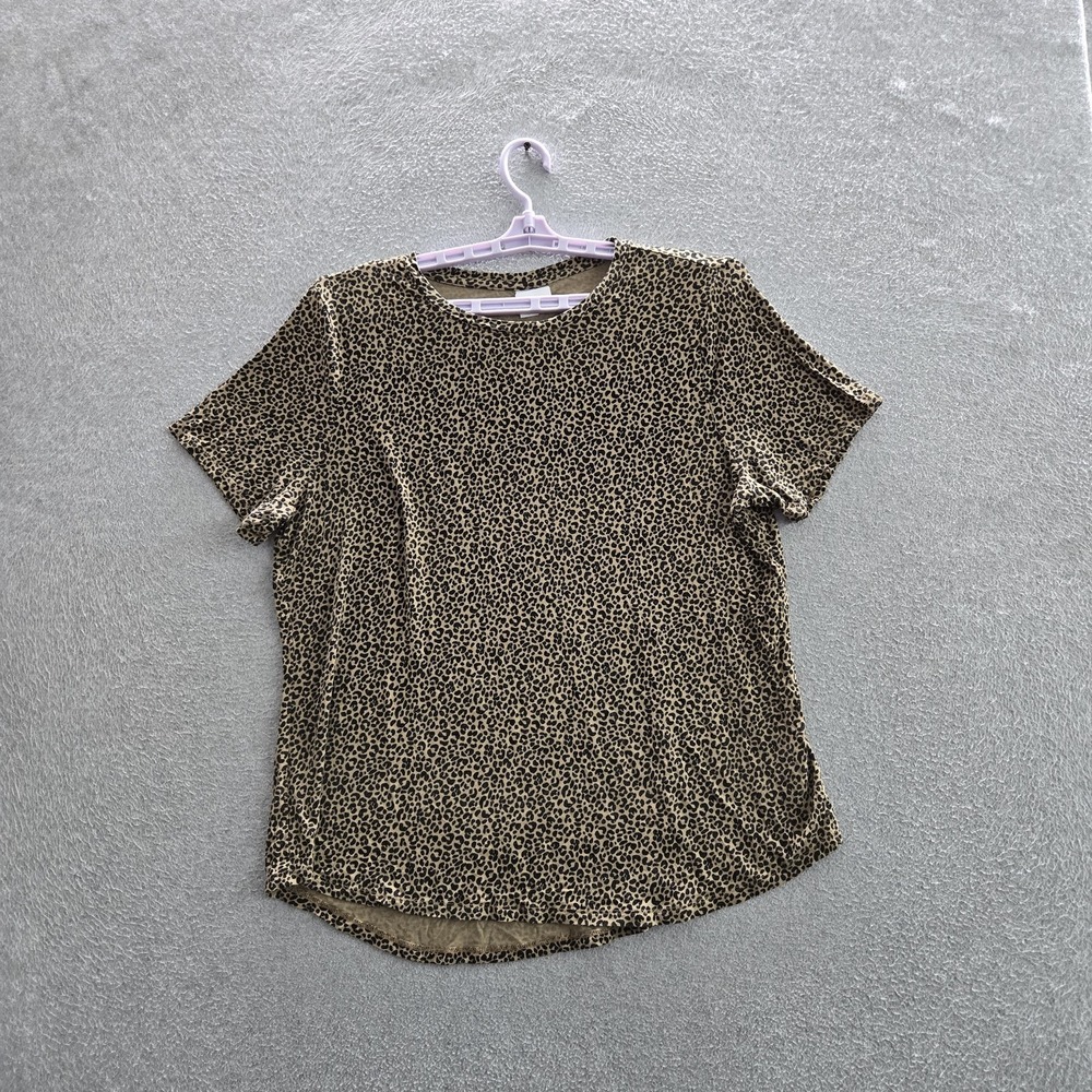 Old‎ Navy Women Shirt XL Tan Animal Print Luxe Crew Neck Pullover Short Sleeve